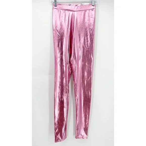 Zara Metallic Shiny Legging High Rise Pants in Pink NEW S - Picture 10 of 13